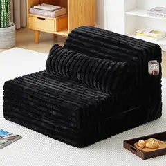 undefined - Sofá Cama Plegable Tiita en Pana Negra Tamaño Individual