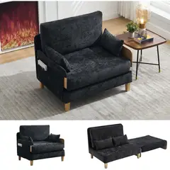 undefined - Sofá Cama Convertible SmartEdge en Chenilla Negra para Espacios Pequeños