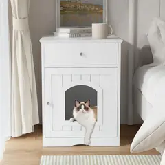GENERICO - Caseta de Madera para Gatos con Cajón y Función de Mesita Blanca