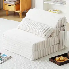 undefined - Sofá Cama Plegable Tiita en Pana Beige Tamaño Individual