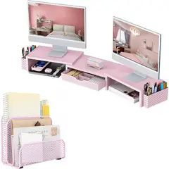 undefined - Soporte para Monitor Dual Gianotter con Organizador de Escritorio Rosa