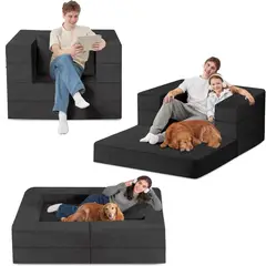 undefined - Cama Gigante Cansunna Individual Negra Convertible para Mascotas y Hogar