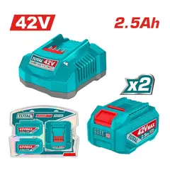 TOTAL - Kit de 2 Baterías 2.5ah + Cargador de 42v Industrial