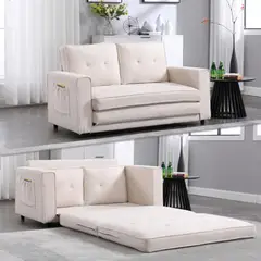 undefined - Sofá Cama Plegable Biplaza Con Dos Almohadas Y Bolsillo Lateral Color Blanco