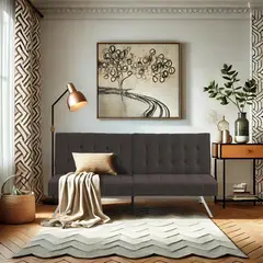 undefined - Sofá Cama Futón Ajustable con Tapizado de Chenilla y Patas Metálicas Color Espresso
