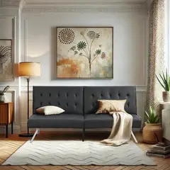 undefined - Sofá Cama Futón Convertible con Respaldo Ajustable y Patas Metálicas Color Negro