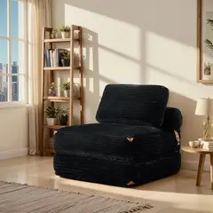 undefined - Sofá Cama Plegable Weaxty 4 en 1 con Espuma Viscoelástica y Bolsillos Negro