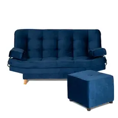 BYLMO - Combo Sofá Cama y Puff Valencia Azul Petróleo 180x85cm de Tres Puestos Antifluido Con Patas