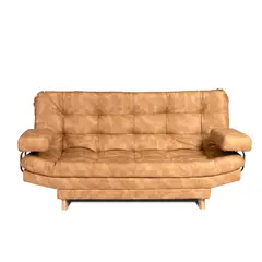 BYLMO - Combo Sofá Cama y Puff Valencia Beige Sintético 180x85cm de Tres Puestos Antifluido Con Patas