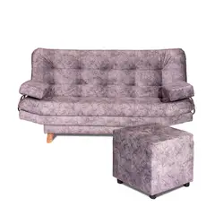 BYLMO - Combo Sofá Cama y Puff Valencia Mármol Plata 180x85cm de Tres Puestos Antifluido Con Patas