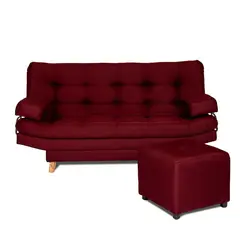 BYLMO - Combo Sofá Cama y Puff Valencia Vinotinto 180x85cm de Tres Puestos Antifluido Con Patas