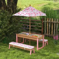 GENERICO - Juego de Mesa de Picnic para Niños con Sombrilla y Bancos Acolchados