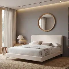 VIRTUAL MUEBLES - Cama Doble Prisma Blanco Madera Roble Tapizada