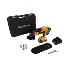 FURIUS - Kit 21 V Inalámbrico Taladro de Impacto 45nm + Esmeriladora Angular 8000RPM + Batería de 2Ah + Batería de 4Ah + Cargador de 2.4A