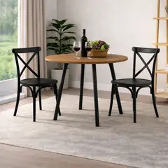 DKO DESIGN SAS - Comedor Redondo 74.5x80x80cm Amaretto + 2 Sillas Ibiza Negras