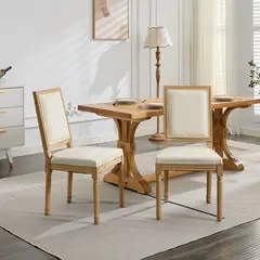 GENERICO - Sillas de Comedor en Madera Tallada con Respaldo Cuadrado Juego de 2 Color Beige