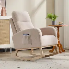 undefined - Mecedora Moderna Tapizada con Patas de Madera y Respaldo Alto Beige