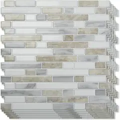 ART3D - Papel Adhesivo Tipo Azulejo Beige y Blanco Impermeable 30.48cm x 30.48cm
