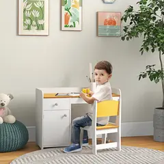 undefined - Conjunto de Escritorio y Silla para Niños en Color Blanco