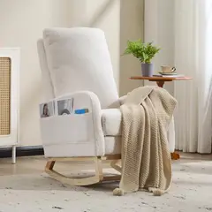 undefined - Mecedora Moderna Tapizada con Respaldo Alto y Patas de Madera Blanca