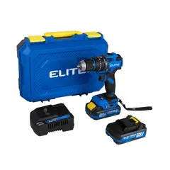 ELITE - Taladro de Impacto Inalámbrico 21V Torque 60nm Mandril 13mm 0-4300 / 0-1700 RPM + 2 Baterías 2Ah + Cargador 2.4A