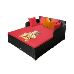 GENERICO - Silla para Exterior y Terraza de Ratán Rojo con Cojines para Jardín