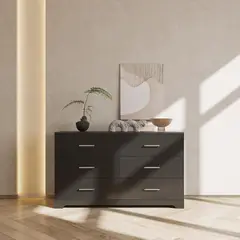 GENERICO - Cómoda Madera Cajonera 6 Cajones Negra para Habitación