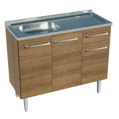 MADESA - Mueble de Cocina Bajo Emilly 1.05 m Con Mesón de Acero Marrón