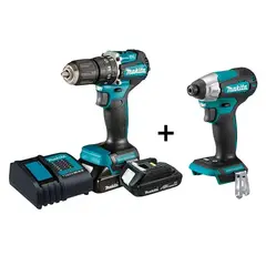 MAKITA - Combo Taladro Percutor 1/2 Pulgada 18V + Atornillador de Impacto sin Escobillas y Protección Contra Agua y Polvo