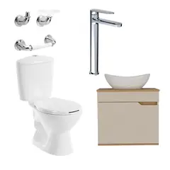 CORONA - Combo Sanitario Manantial Pro Rd Mueble Vernon Grifería Accesorios X 3 y lavamanos Vessel
