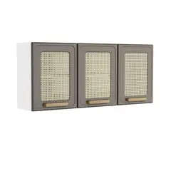 BERTOLINI - Gabinete Superior de Cocina 52x120x28cm En Acero 3 Puertas Con Rattán Pecan