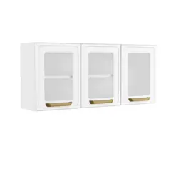 BERTOLINI - Gabinete Superior de Cocina 52x120x28cm En Acero 3 Puertas Con Vidrios Blanco