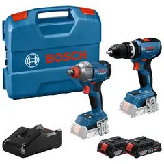 BOSCH - Combo Taladro Percutor Inalámbrico 1/2 Pulgada GSB18V-65 + Atornillador y Llave de Impacto 285 N.m. GDX18V-285 + 2 Baterías GBA 18V 2.0Ah + Cargador GAL 18V-20