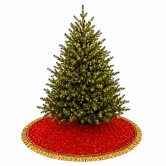 GENERICO - Pie de Árbol en Tela Poliéster con Aplicación de Millare Decorativo y Polietileno Rojo/Dorado/Plateado 1.2 Metros Manualidades en Trapo