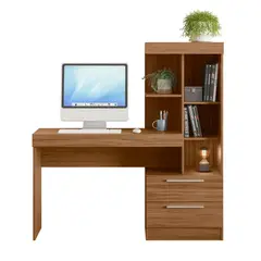 MULTIMUEBLES - Escritorio con Biblioteca y cajojnes 136.8x 131.1 x37 Nogal