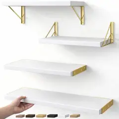 undefined - Repisa flotante de madera esquinera, juego de 3 tamaños, pizarra blanca y soportes dorados 41.9x14x6.1 cm BAYKA