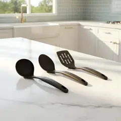 HOME ELEMENTS - Combo Cuchara + Cucharón + Espátula Nylon Negras