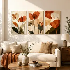 DE CASA - Cuadro Entamborado Tríptico Flores Terracota 60*40Cm