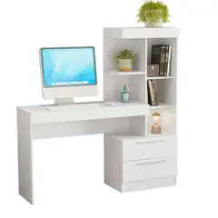 MULTIMUEBLES - Escritorio con Biblioteca y cajojnes 136.8x 131.1 x37 Blanco