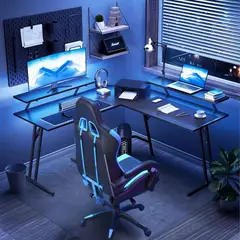 MAXPLAYGT - Escritorio Gamer En L Fibra de Carbono Negro