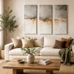 DE CASA - Cuadro Entamborado Tríptico Horizonte Mineral 30*72