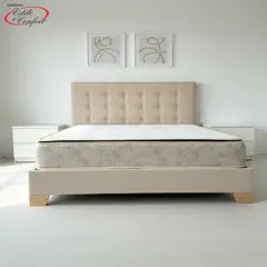 ESTILO Y CONFORT - Combo Basecama + Cabecero Deko Tela Arena + Colchon Ortopedico Resortado 160x190