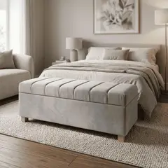 ESTILO Y CONFORT - Puff Baúl Monaco Tela Gris Con Almacenamiento 120x40