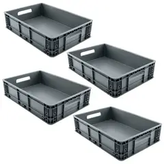 ENERGY PLUS - Set X4 Canastillas Plásticas Industrial 60x40 Apilables Cerradas