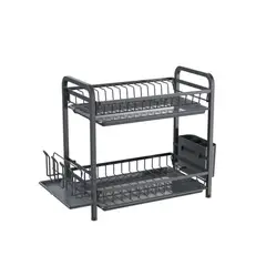 VIRTUAL MUEBLES - Escurridor de Platos Clarity Negro Metálico de 2 Niveles