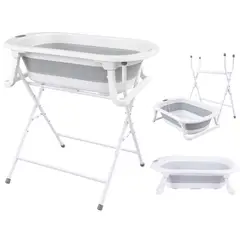BEBESIT - Bañera Bebé Plegable Ocean Con Caballete Con Termómetro y Soporte Gris