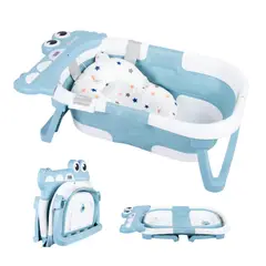 BEBESIT - Bañera para Bebé Plegable Bubble Con Almohadilla Tipo Amaca Azul