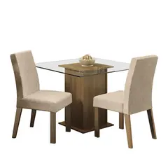 MADESA - Juego de Comedor Luli Con 2 Sillas - Encimera Cuadrada de Vidrio Marrón/imperial