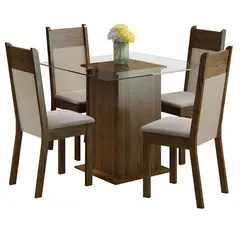 MADESA - Juego de Comedor Dallas Con 4 Sillas - Tapa de Vidrio Marrón/crema/beige
