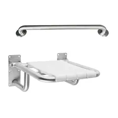 INKORPORAR - Silla Asiento de Seguridad Plegable a Muro + Barra Seguridad 60 Cm Recta Acero Inoxidable Baño Institucional